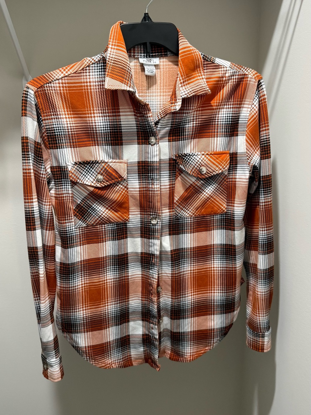 Rue21 Orange Plaid Button-Down Shirt